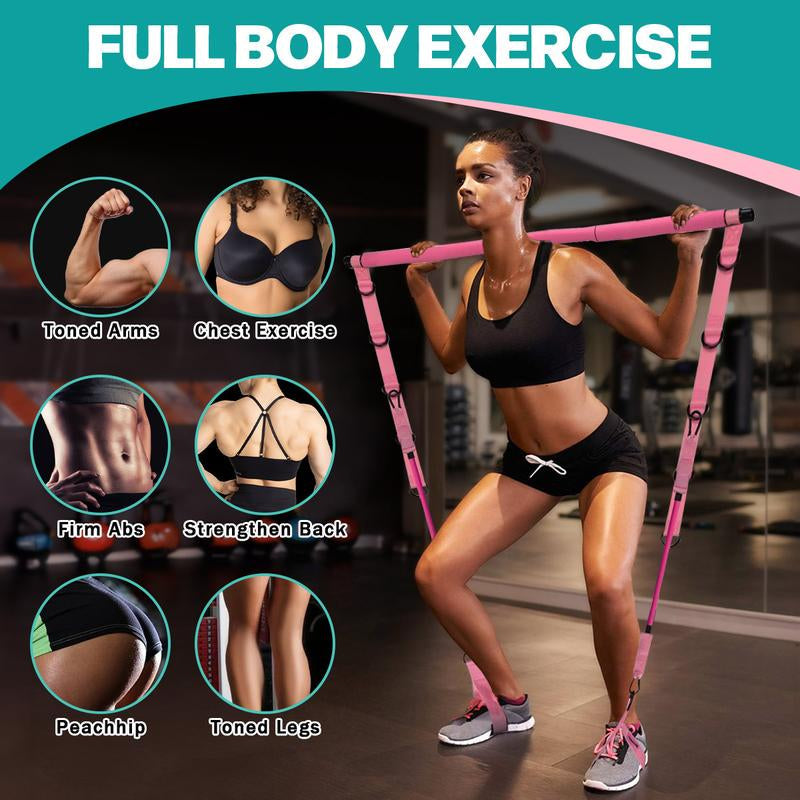 Multi-Functional Pilates Bar Kit with Resistance Bands, Ankle Bands for Leg Butt Training, Adjustable 3-Section for Full Body Workouts, Pilates Workout Equipment for Legs, Hip, Waist, Arm