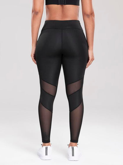Solid Contrast Mesh Pocket Fitness Leggings